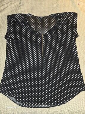 Express Women’s Black Polka Dot Zip-Front Top